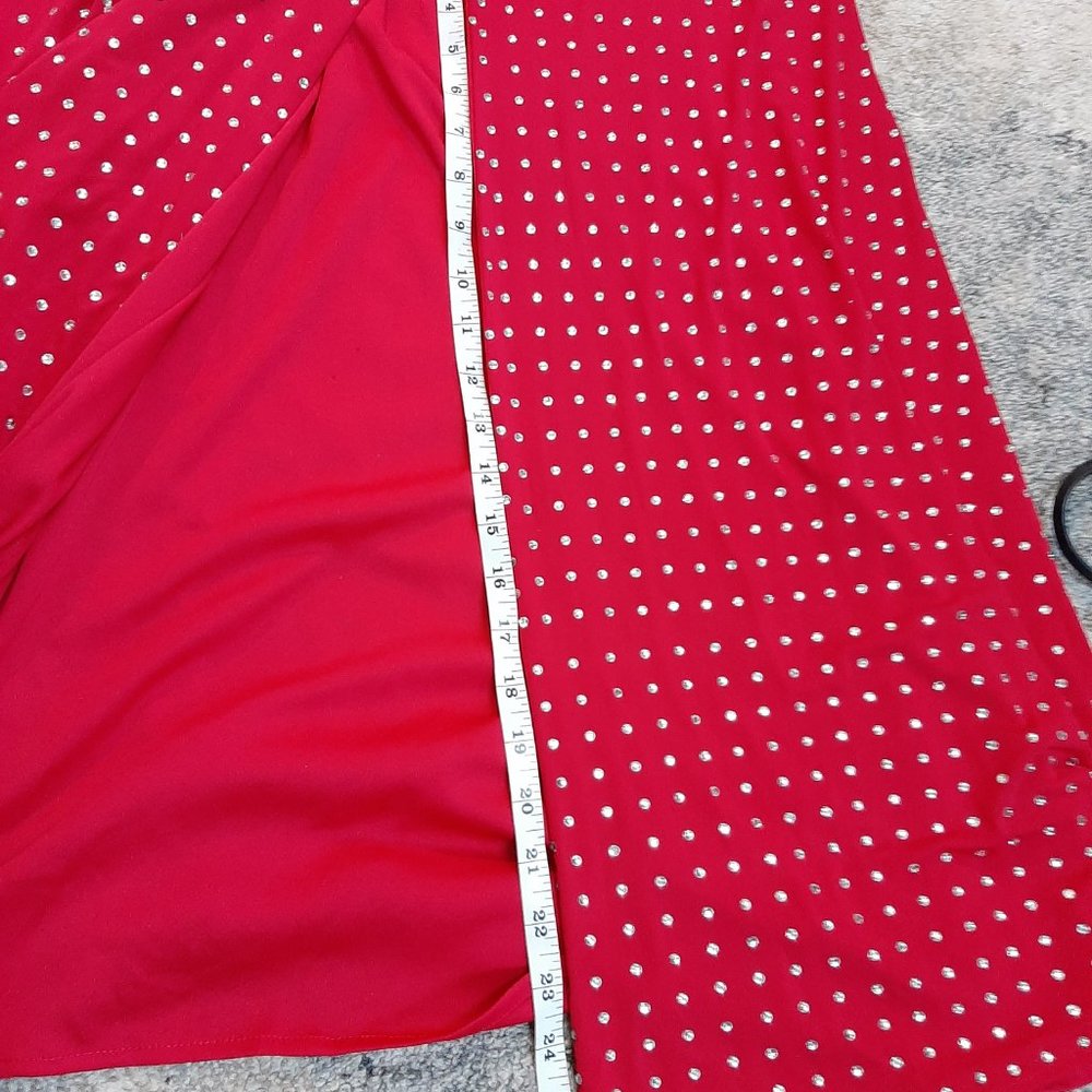 Full length solid Red with Rhinestones Gown - Picture 7 of 16